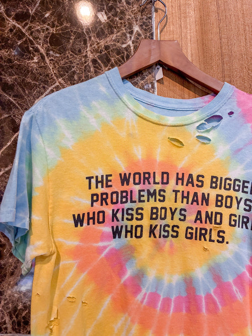 DISTRESSED MESSAGE TIE DYE TEE SHIRT