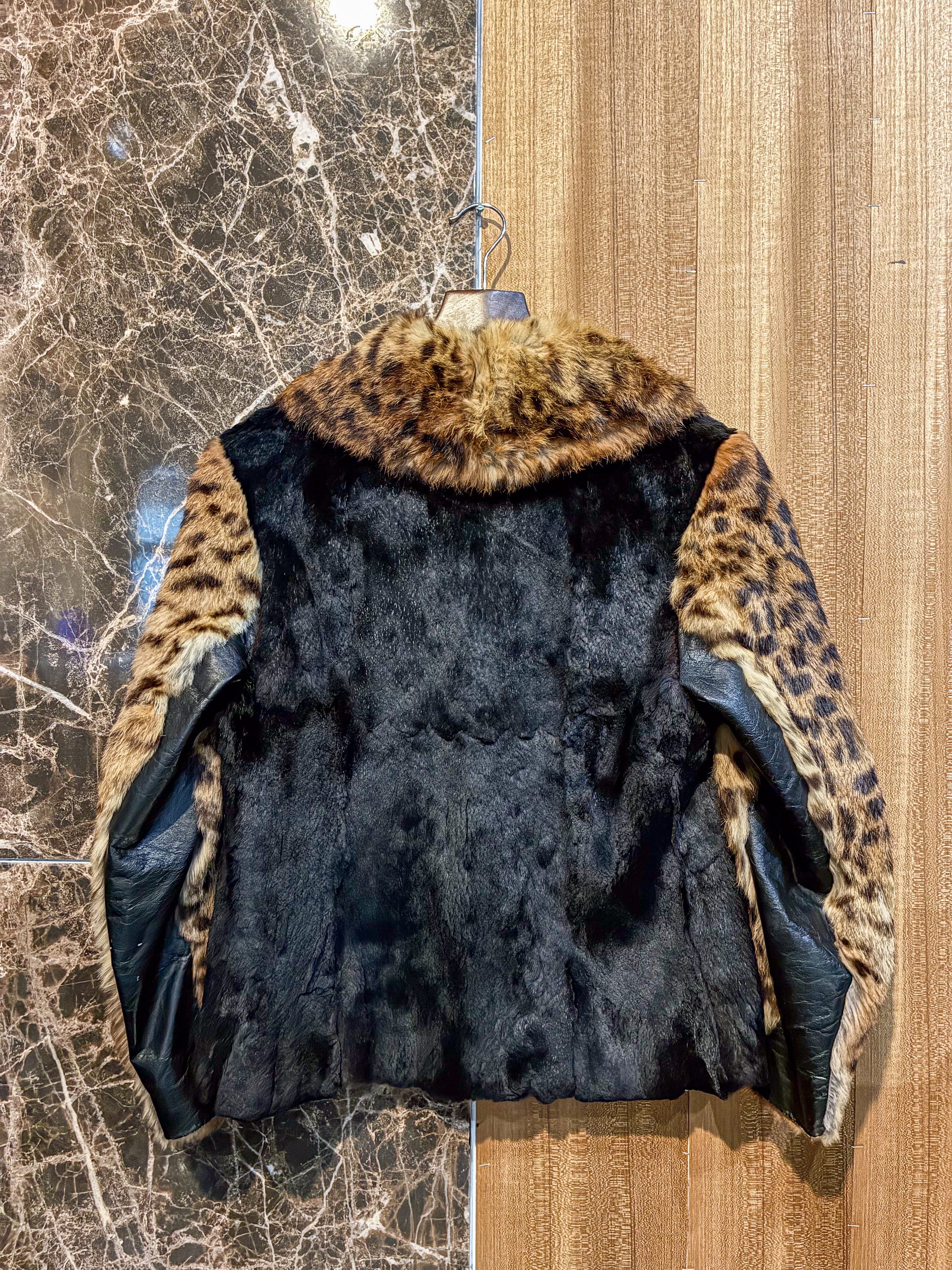 FUR & LEATHER JACKET LEOPARD & BLACK