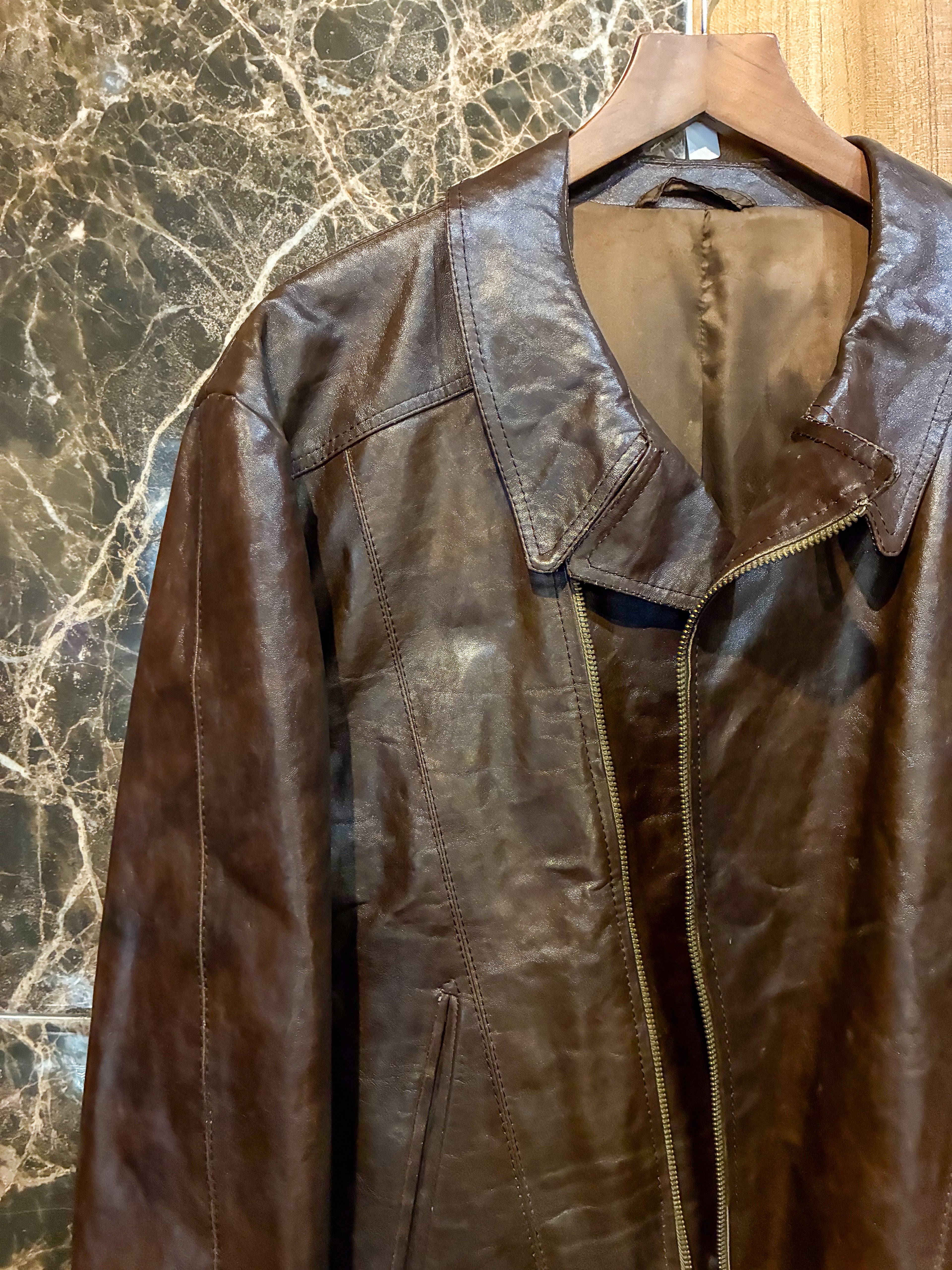 60S/70S BIKER SHAPED CROUTE LEATHER JACKET