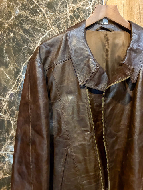 60S/70S BIKER SHAPED CROUTE LEATHER JACKET